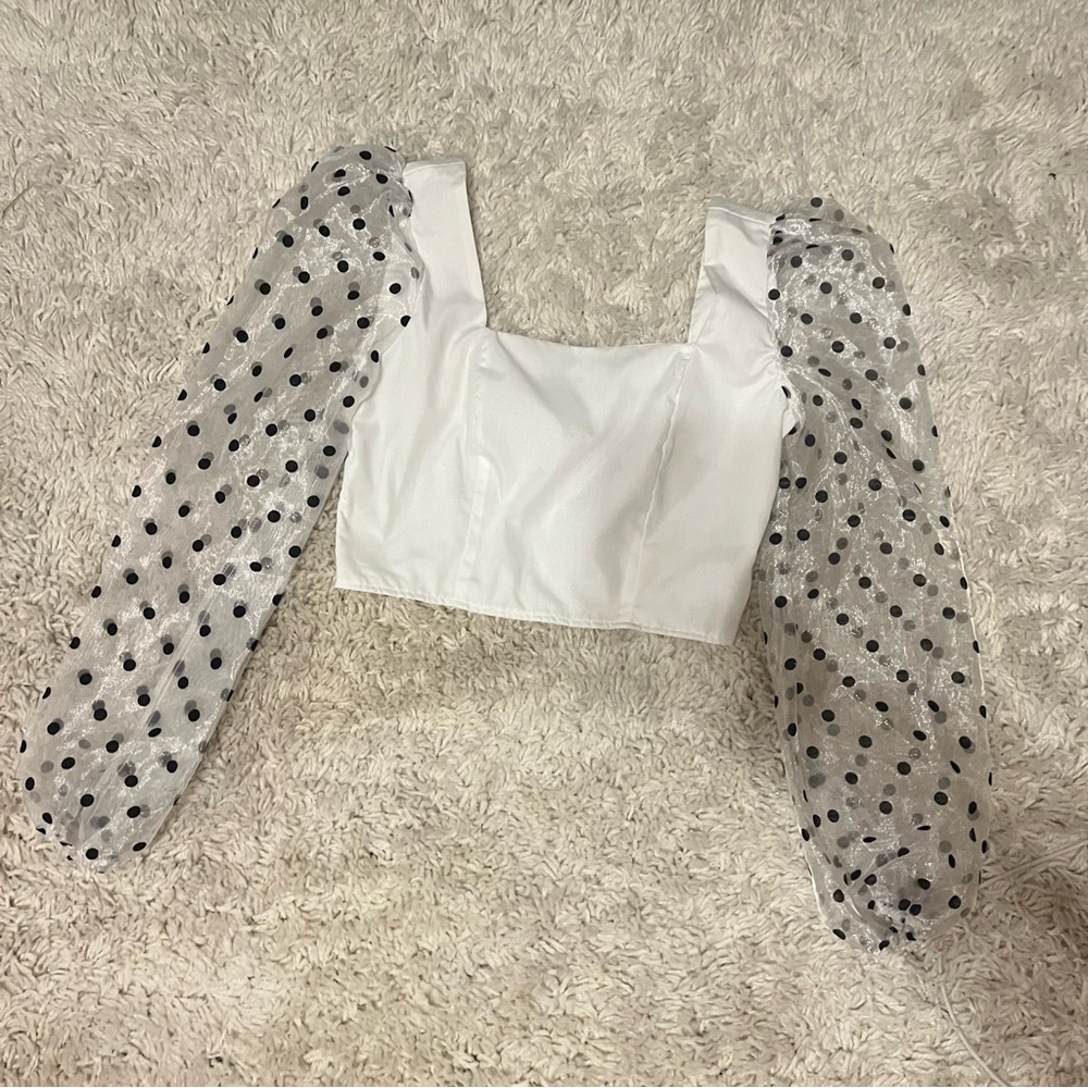 Unique Nastygal mesh sleeve polka dot top